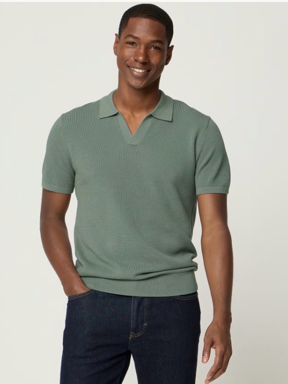 J. Crew 100% Cotton moss-stitch johnny-collar sweater-polo green shirt sleeve L